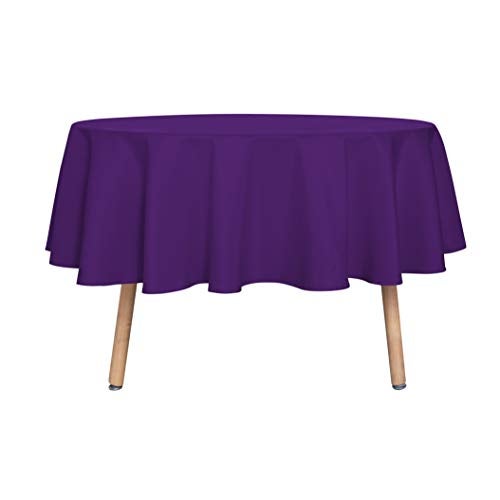 sancua Round Tablecloth - 60 Inch - Water Resistant Spill Proof Washable Polyester Table Cloth Decorative Fabric Table Cover for Dining Tables, Buffet Parties and Camping, Purple - Image 1