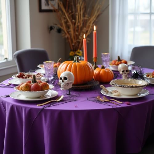 sancua Round Tablecloth - 60 Inch - Water Resistant Spill Proof Washable Polyester Table Cloth Decorative Fabric Table Cover for Dining Tables, Buffet Parties and Camping, Purple - Image 4