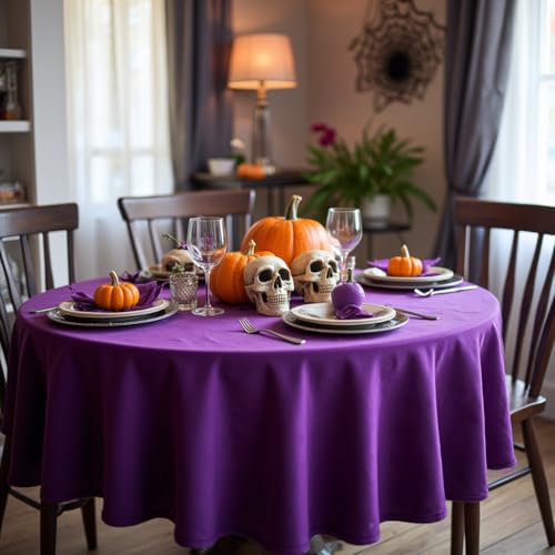 sancua Round Tablecloth - 60 Inch - Water Resistant Spill Proof Washable Polyester Table Cloth Decorative Fabric Table Cover for Dining Tables, Buffet Parties and Camping, Purple - Image 2