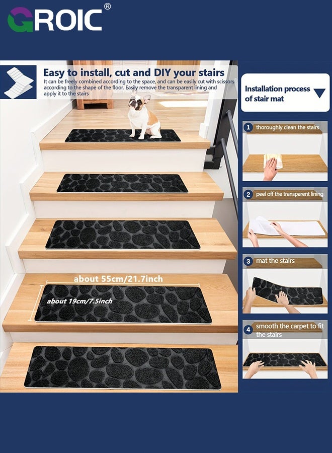 GROIC 10Pcs Stair Carpets, Stair Treads for Wooden Steps Indoor,  Non-Slip Indoor Carpet Stair Treads with Reusable Polyester TPE Backing for Kids Elders and Pets, Grey Stone Pattern,Staircase Protectors - Image 4