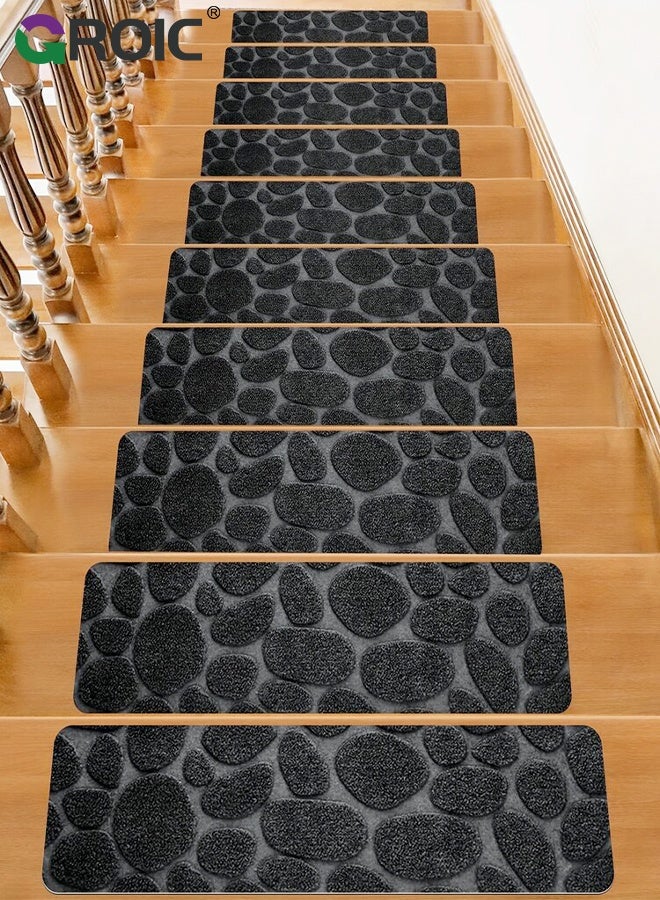 GROIC 10Pcs Stair Carpets, Stair Treads for Wooden Steps Indoor,  Non-Slip Indoor Carpet Stair Treads with Reusable Polyester TPE Backing for Kids Elders and Pets, Grey Stone Pattern,Staircase Protectors - Image 1