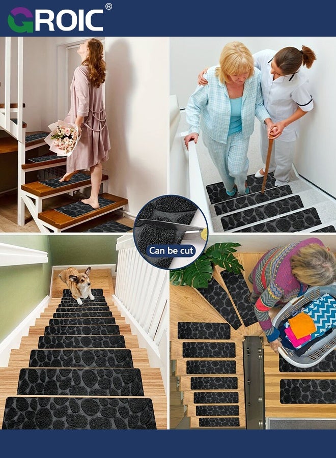 GROIC 10Pcs Stair Carpets, Stair Treads for Wooden Steps Indoor,  Non-Slip Indoor Carpet Stair Treads with Reusable Polyester TPE Backing for Kids Elders and Pets, Grey Stone Pattern,Staircase Protectors - Image 5