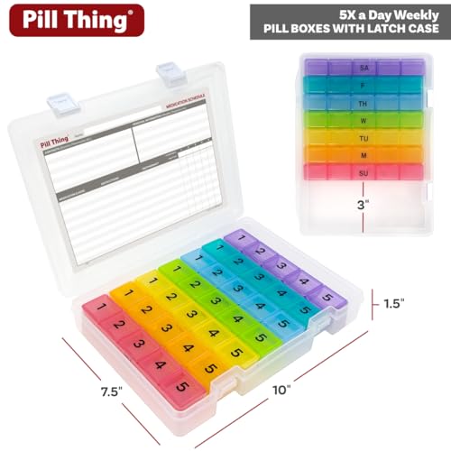 pill thing 5 Times a Day Weekly Pill Box Organizer Case, Secure 7 Day Pillbox with Medication Schedule (5 Time-a-Day) - Image 3