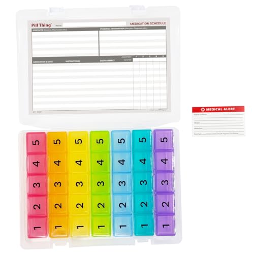 pill thing 5 Times a Day Weekly Pill Box Organizer Case, Secure 7 Day Pillbox with Medication Schedule (5 Time-a-Day) - Image 1