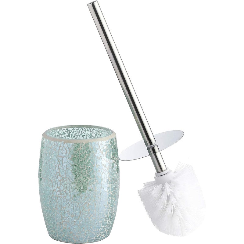 WHOLE HOUSEWARES Modern Toilet Brush Set Turquoise 1 Glass Mosaic Bathroom Accessory