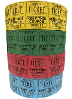 Raffle Tickets (4 Rolls Of 2000 Double Tickets) 8000 Total 50 50 Raffle Tickets (Blue Yellow Red Green)