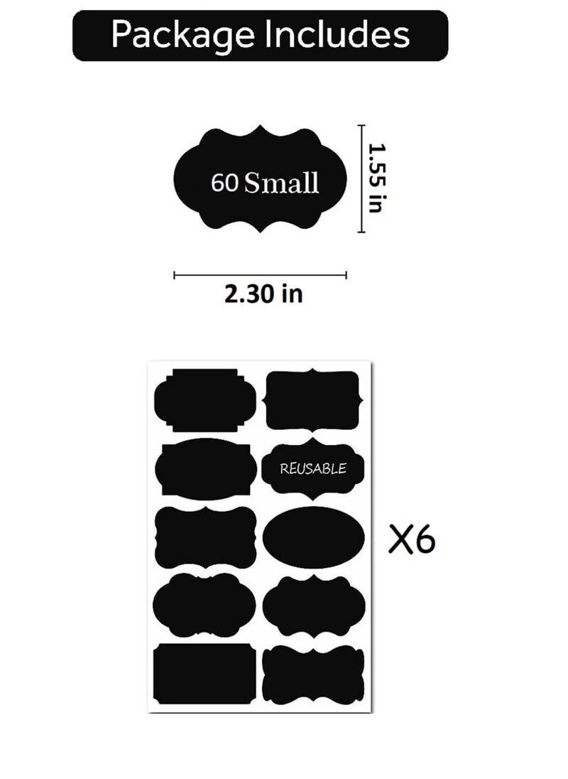 Generic 60 Chalkboard Labels and White Erasable Marker Storage Stickers black  - Image 4