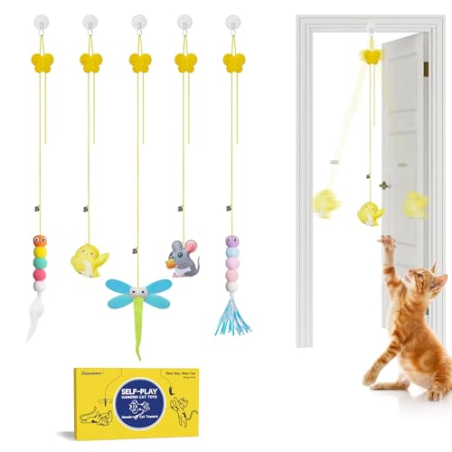 Potaroma Interactive Cat Feather Toys 5 Pcs Cat Teaser Retractable Hanging Indoor Kitten Play Chase Exercise Mental Physical Stimulation for All Breeds and Species - Image 1