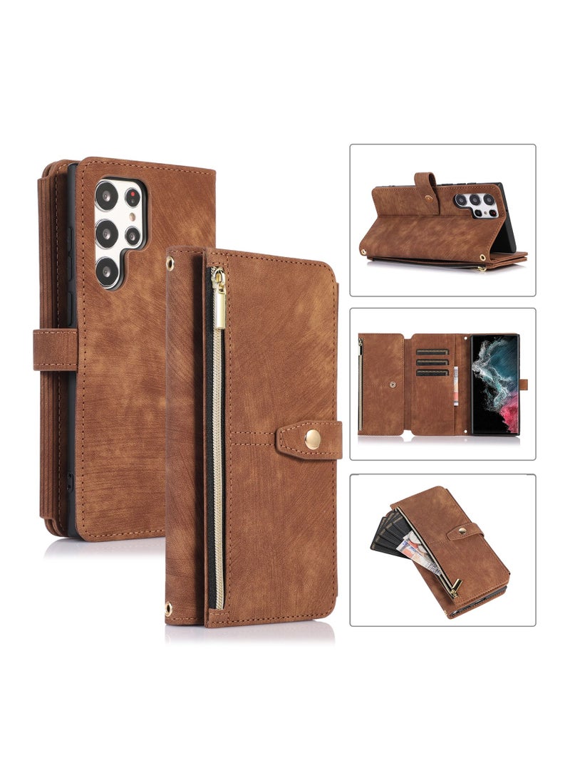 Suteni Zipped Flip Cover Card Slots Leather Phone Case for Samsung - Image 3