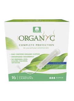 Organ(y)c Organyc Complete Protection Feminine Care Organic Cotton Tampons with Compact Applicator, Super, 16 Pieces - Pack of 1  - Image 1