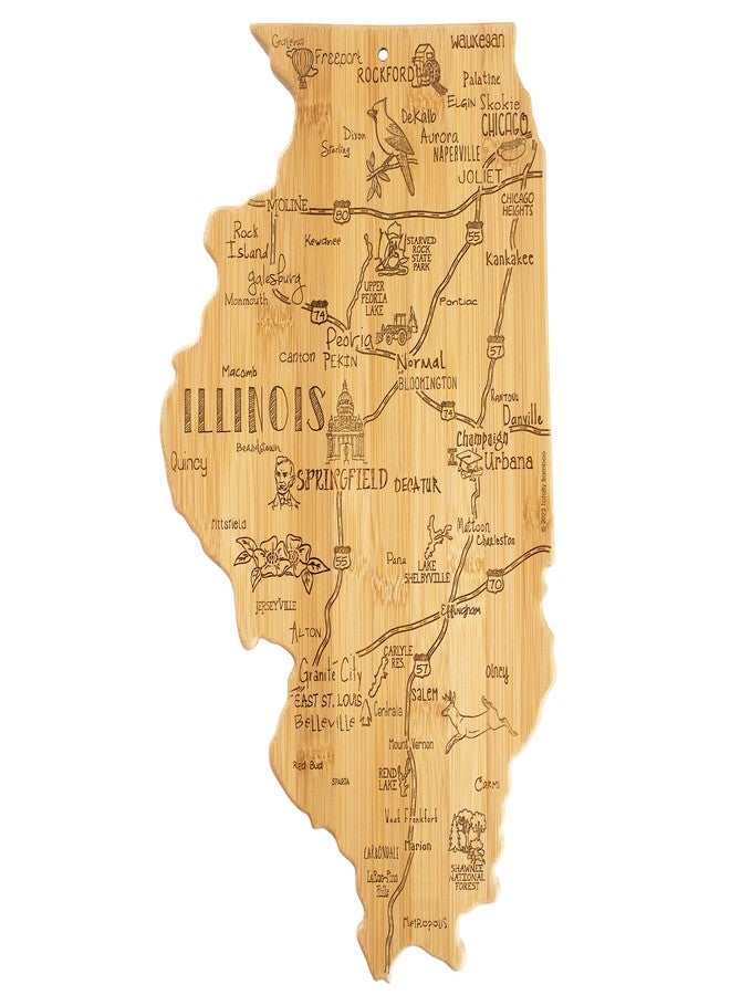 Totally Bamboo Destination Illinois State Shaped Cutting Board, Charcuterie and Cheese Serving Board - Illinois Gift for Home Décor or Everyday Kitchen Use - Image 1