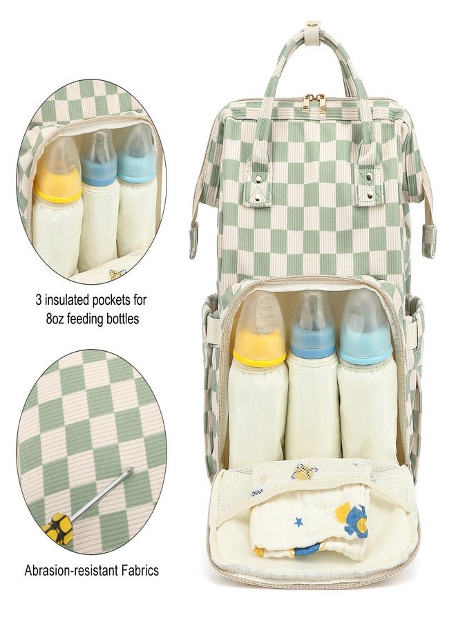 Dezcrab Baby Diaper Bag Backpack for Mom, Large Capacity Travel Nappy Bag for Boys & Girls with Stroller Straps (Corduroy Checkered Green) - Image 3