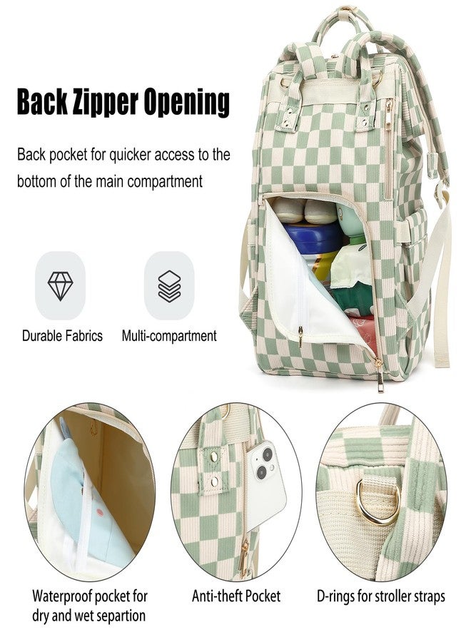 Dezcrab Baby Diaper Bag Backpack for Mom, Large Capacity Travel Nappy Bag for Boys & Girls with Stroller Straps (Corduroy Checkered Green) - Image 4
