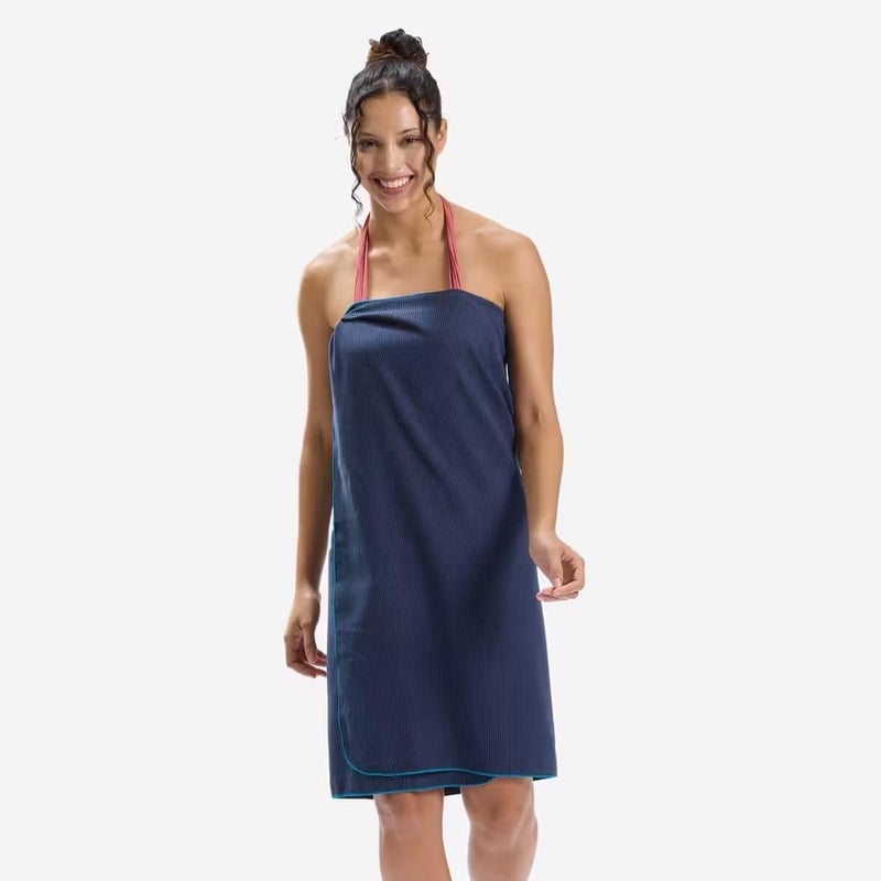 DECATHLON Microfibre Striped Towel Size L 80 x 130 cm for Swimmers and Athletes (Dark Blue) - Image 1