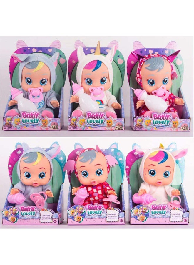 MIXDE 8 Inch Cute Cry Baby Doll Dreamy Interactive Realistic 3D Simulation Baby Doll, Normal, Drink and Cry Little Dolls with 4 Emotions Baby Sounds - Image 2