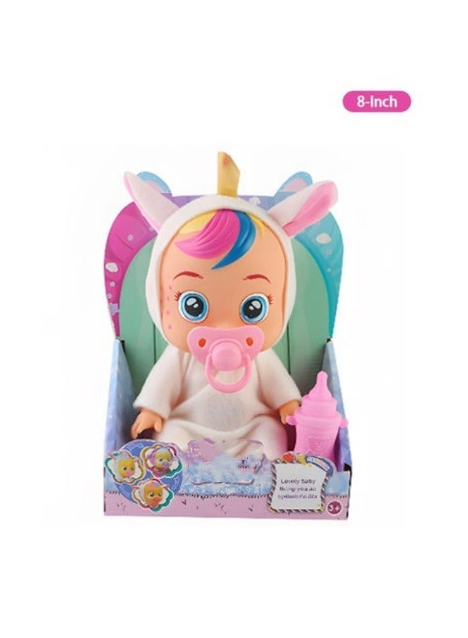 MIXDE 8 Inch Cute Cry Baby Doll Dreamy Interactive Realistic 3D Simulation Baby Doll, Normal, Drink and Cry Little Dolls with 4 Emotions Baby Sounds - Image 1
