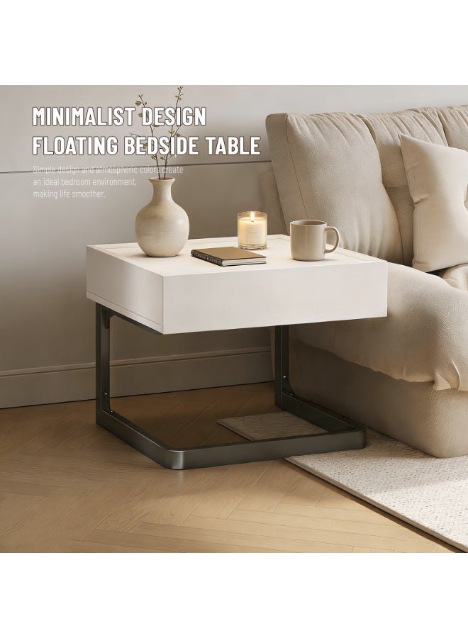 CHOIWIN Coffee Table, End Table， Side Table, Nightstand, Wood Grain Bedside Table with Drawer Storage, Modern C-Shaped Metal Frame Night Stand for Bedroom - Image 2