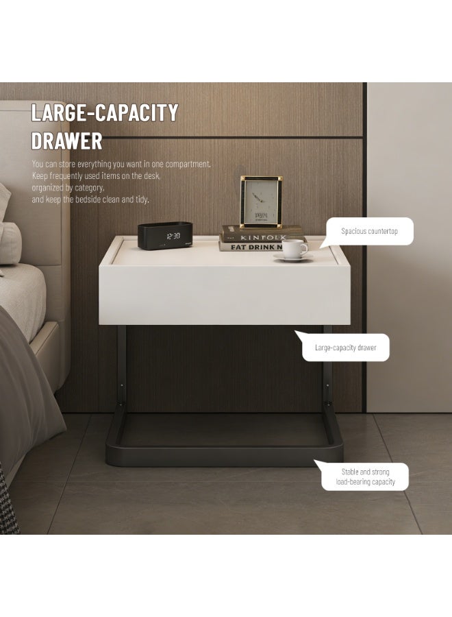 CHOIWIN Coffee Table, End Table， Side Table, Nightstand, Wood Grain Bedside Table with Drawer Storage, Modern C-Shaped Metal Frame Night Stand for Bedroom - Image 3