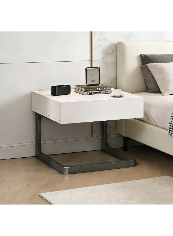 CHOIWIN Coffee Table, End Table， Side Table, Nightstand, Wood Grain Bedside Table with Drawer Storage, Modern C-Shaped Metal Frame Night Stand for Bedroom - Image 1