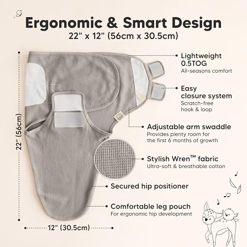 KeaBabies 3-Pack Organic Swaddles for Newborns, Baby Sleep Sacks 0-3 Months - Baby Swaddle Wrap, Newborn Wearable Blanket, Infant Sleep Sack for Girls, Boys, Soft & Snug, Large Hook & Loop Closure (Ripple) - Image 3
