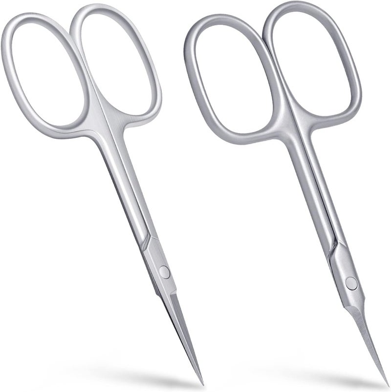 2pcs Cuticle Scissors Extra Fine StraightCurved Blade Scissors for Eyebrow Eyelash Nails MultiPurposed Fine Small Scissors for Manicure Pedicure Beauty Grooming
