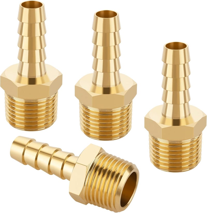 KOOTANS 4pcs Brass Hose Barb Fittings 5/16" Hose Barb to 3/8 NPT Male Thread Air Hose Fittings Brass Quick Coupler Air M Type Adapter Connector Fitting - Image 1