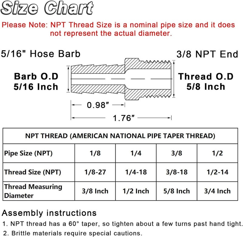 KOOTANS 4pcs Brass Hose Barb Fittings 5/16" Hose Barb to 3/8 NPT Male Thread Air Hose Fittings Brass Quick Coupler Air M Type Adapter Connector Fitting - Image 2