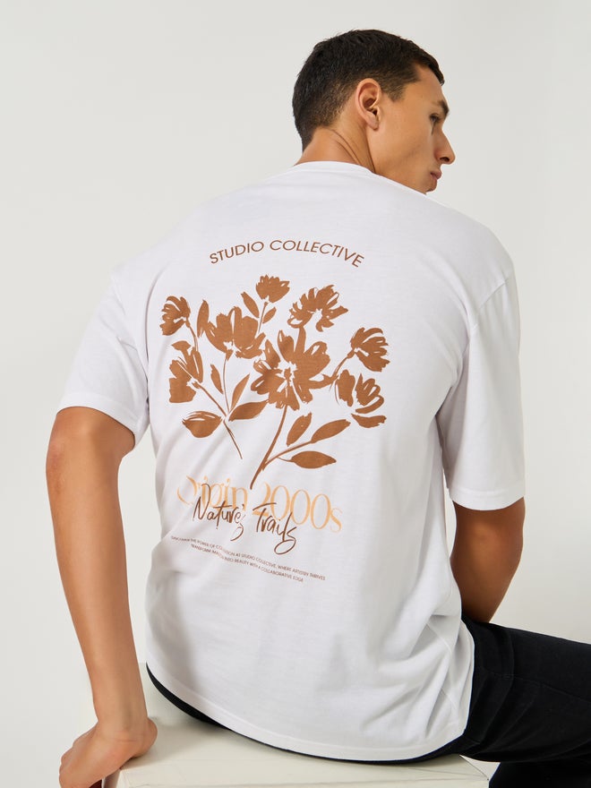 Styli Back Botanical Graphic Print Oversized T-Shirt - Image 1