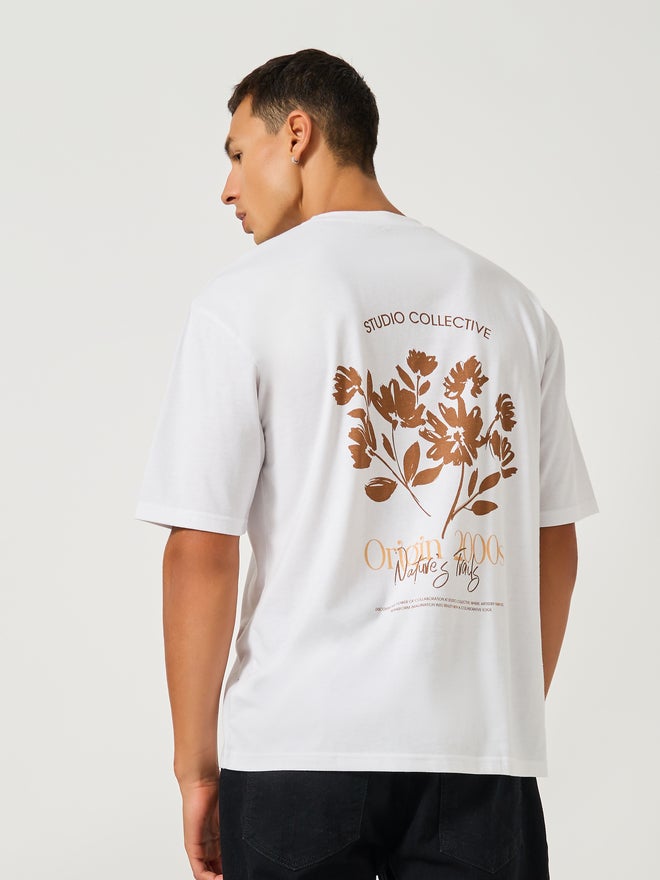 Styli Back Botanical Graphic Print Oversized T-Shirt - Image 4