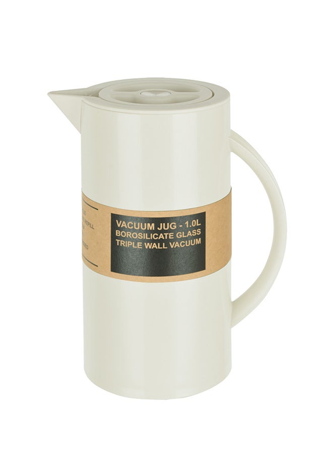GAZELLA Plastic Tea/Coffee Flask 1 Liter Ivory, Borosilicate Glass & Triple Wall Vacuum. 