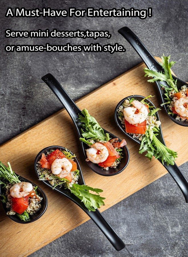 LYEOBOH Soup Spoons, Ceramic Soup Spoon Set of 6-6.5 inch Tablespoons, Dishwasher & Microwave Safe, Chinese Spoons with Deep Hook Design, Black - Image 3