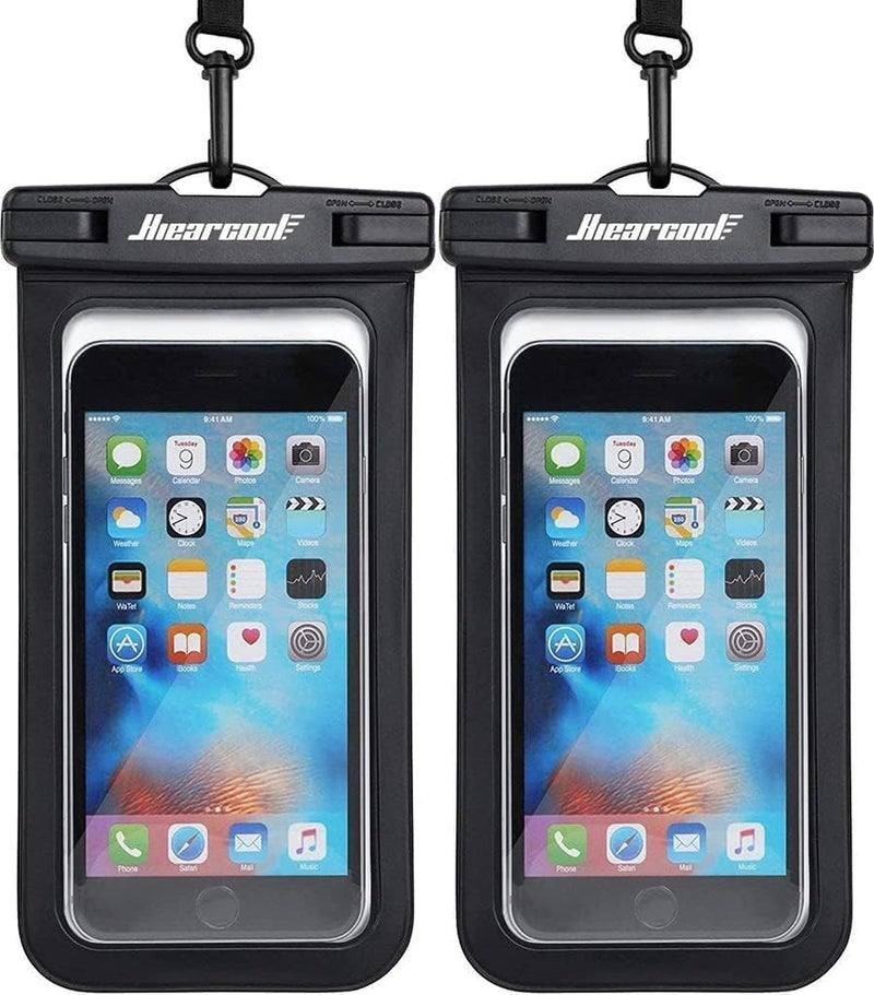 Hiearcool Waterproof Phone Pouch, Universal Case Compatible for iPhone 17 16 15 14 13 Pro Max Plus Up to 8.3", IPX8 Beach Travel Essentials-Black-2 Pack - Image 1
