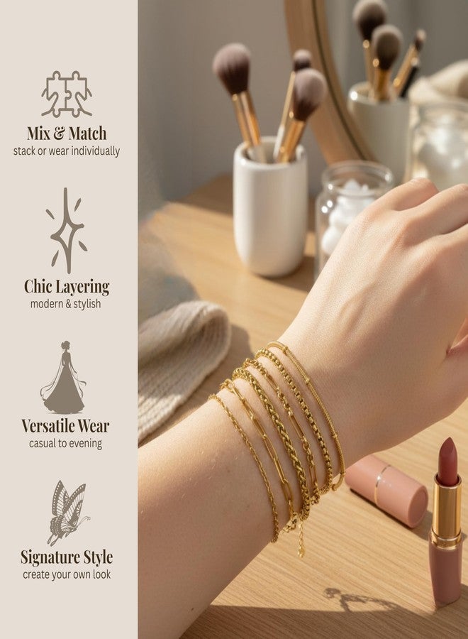 Cherry Tree Collection Stainless Steel Bracelets for Women | Stackable Bracelet Set of 6 Gold | (6-7.5") To Fit Most Wrists | Stainless Steel Charm Bracelet | Fashion Accessories Jewelry - Image 3