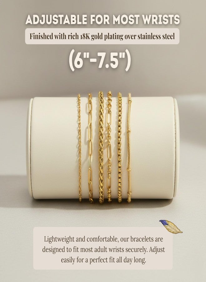 Cherry Tree Collection Stainless Steel Bracelets for Women | Stackable Bracelet Set of 6 Gold | (6-7.5") To Fit Most Wrists | Stainless Steel Charm Bracelet | Fashion Accessories Jewelry - Image 2