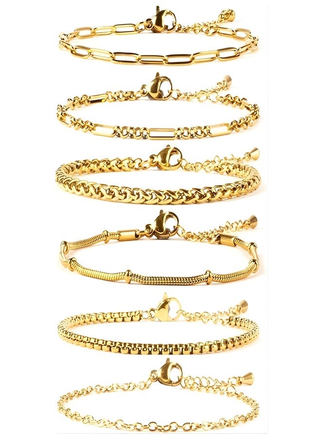Cherry Tree Collection Stainless Steel Bracelets for Women | Stackable Bracelet Set of 6 Gold | (6-7.5") To Fit Most Wrists | Stainless Steel Charm Bracelet | Fashion Accessories Jewelry - Image 1