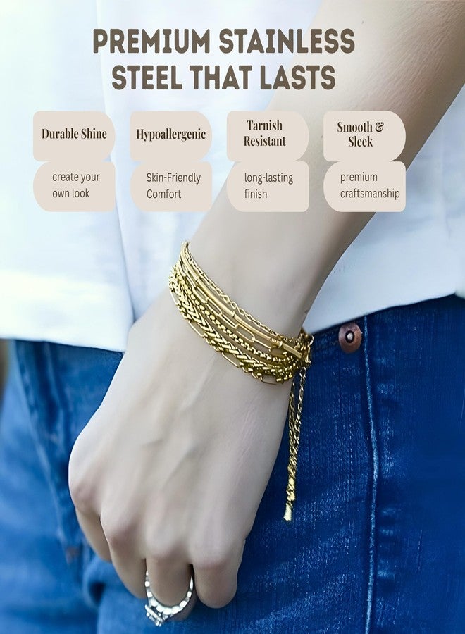 Cherry Tree Collection Stainless Steel Bracelets for Women | Stackable Bracelet Set of 6 Gold | (6-7.5") To Fit Most Wrists | Stainless Steel Charm Bracelet | Fashion Accessories Jewelry - Image 5