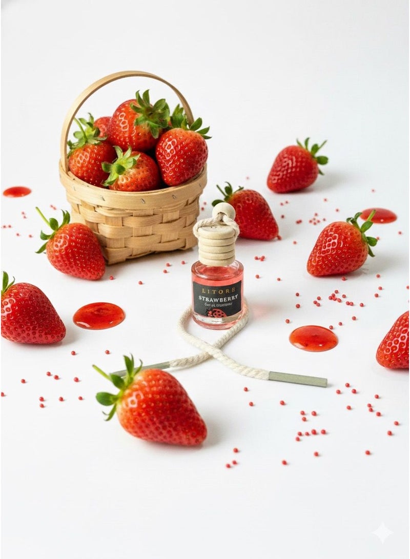 Litore Car Air Freshener 8 ml | Long-Lasting Hanging Diffuser with Essential Oils | Car Perfume for Odor Removal | Elegant Glass Bottle & Wooden Cap Design (Strawberry) - Image 5