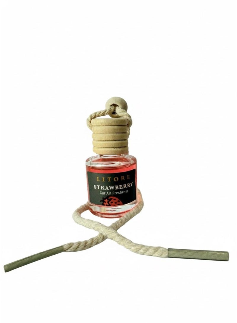 Litore Car Air Freshener 8 ml | Long-Lasting Hanging Diffuser with Essential Oils | Car Perfume for Odor Removal | Elegant Glass Bottle & Wooden Cap Design (Strawberry) - Image 3