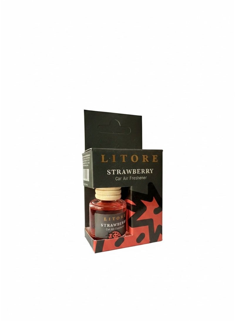 Litore Car Air Freshener 8 ml | Long-Lasting Hanging Diffuser with Essential Oils | Car Perfume for Odor Removal | Elegant Glass Bottle & Wooden Cap Design (Strawberry) - Image 2