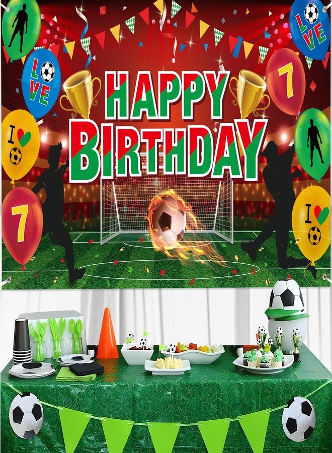 Woosytoo Soccer Birthday Party Decorations for Boys Men, Green Red Soccer Happy Birthday Banner Sport Football Birthday Backdrop Background for Christmas Xmas Party Decorations - Image 2