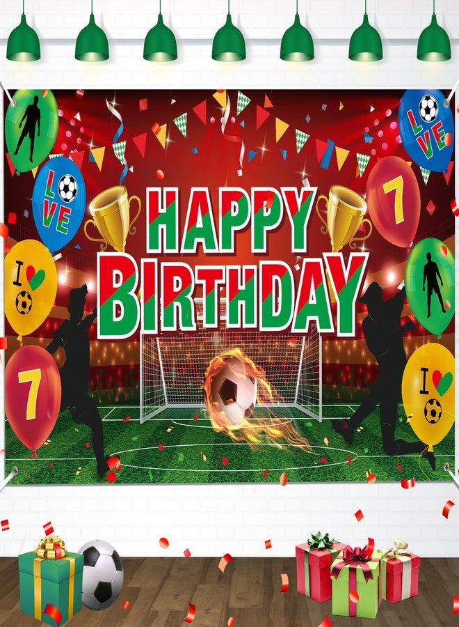 Woosytoo Soccer Birthday Party Decorations for Boys Men, Green Red Soccer Happy Birthday Banner Sport Football Birthday Backdrop Background for Christmas Xmas Party Decorations - Image 1