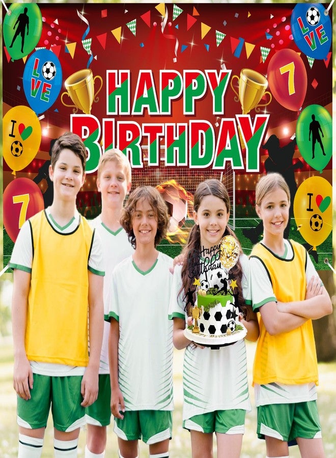 Woosytoo Soccer Birthday Party Decorations for Boys Men, Green Red Soccer Happy Birthday Banner Sport Football Birthday Backdrop Background for Christmas Xmas Party Decorations - Image 5