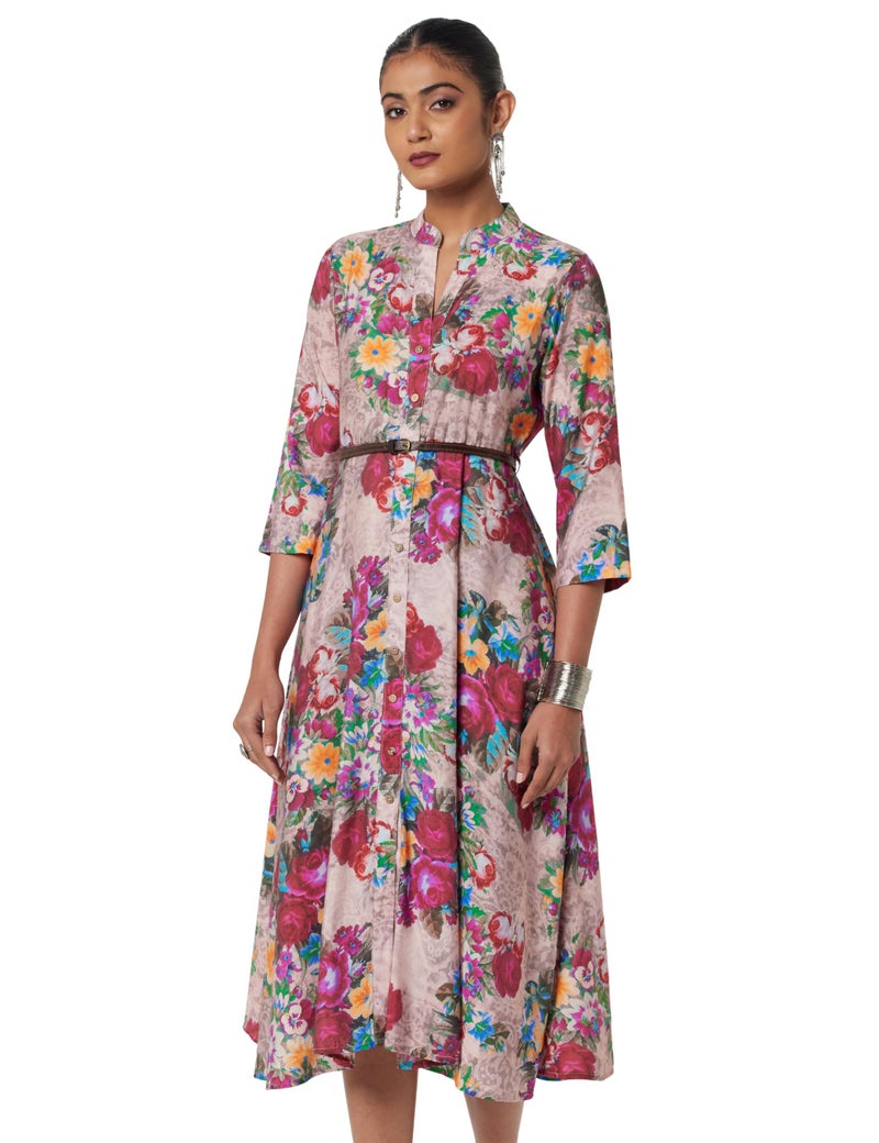 Biba Women's Blue Flared Poly Viscose Printed Dress - Image 1