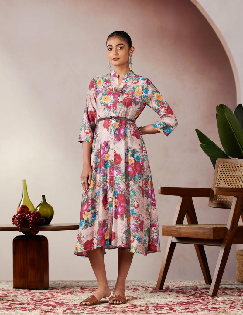 Biba Women's Blue Flared Poly Viscose Printed Dress - Image 2