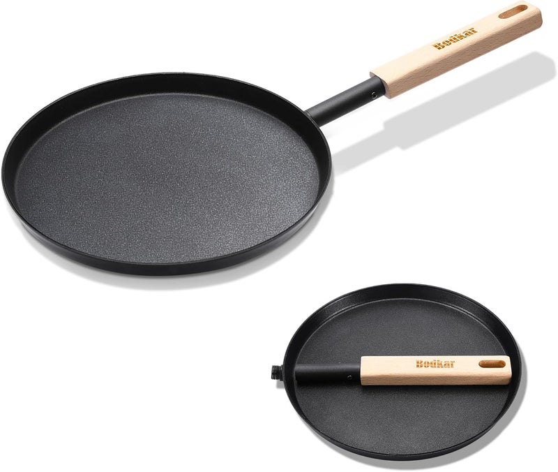 bodkar Frying Pan Skillet 8-inch Flat Griddle Pan, Lightweight Small Grill Pan with Wooden Handle for Camping Indoor Outdoor Cooking - Image 2