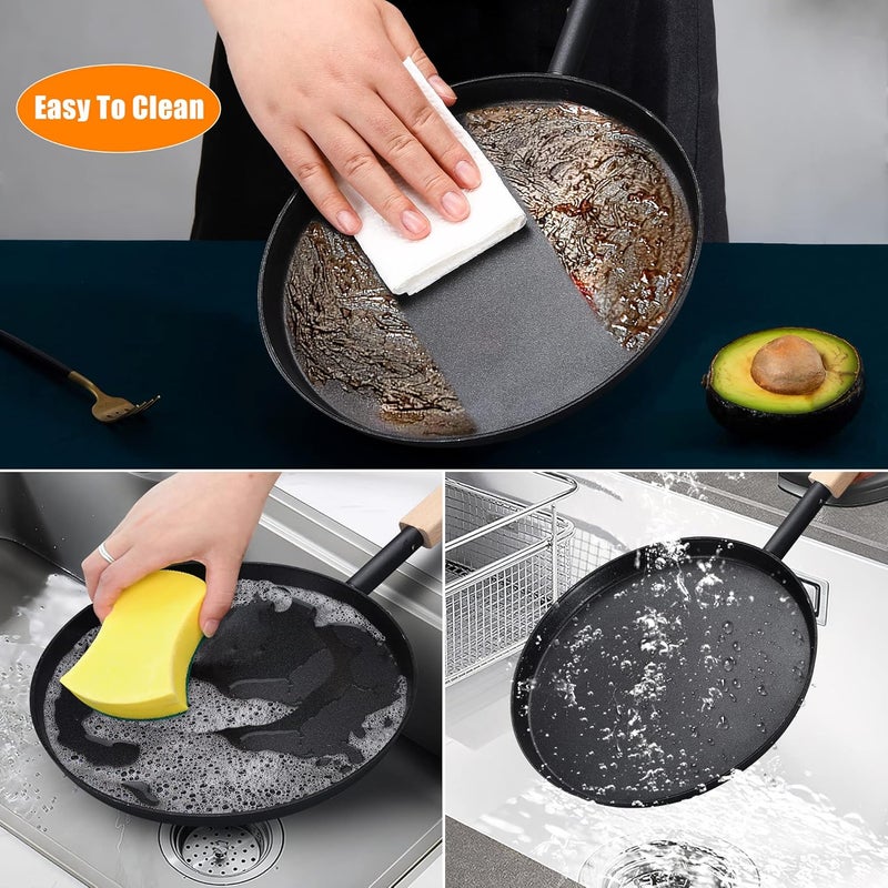 bodkar Frying Pan Skillet 8-inch Flat Griddle Pan, Lightweight Small Grill Pan with Wooden Handle for Camping Indoor Outdoor Cooking - Image 4