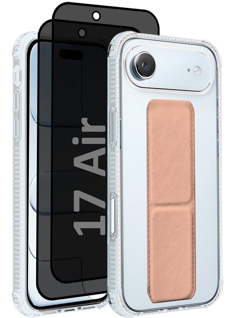 CATANES 3 Packs Finger Grip Clear Case Cover for iPhone 17 Air- Kickstand Car Magnetic Holder Multi-function Protective Two-in-one Case with Two Privacy Screen Protectors - Pink - Image 1