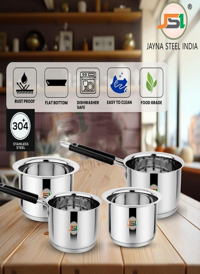 JSI Stainless Steel Triply Base Cookware Tope & Saucepan Set - 4 Pcs (1600 ML & 2000 ML Each) - Highly Durable 304 Steel Cooking Set with Induction Bottom - Image 2