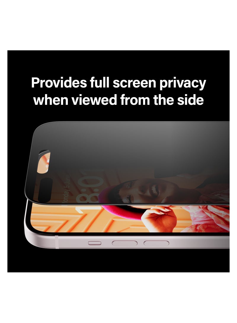 PanzerGlass™ Privacy Screen Protector for iPhone 15 - Ultra-Wide Fit and scratch-resistant tempered glass iPhone screen and privacy protector - with mounting aid for easy installation - Image 4