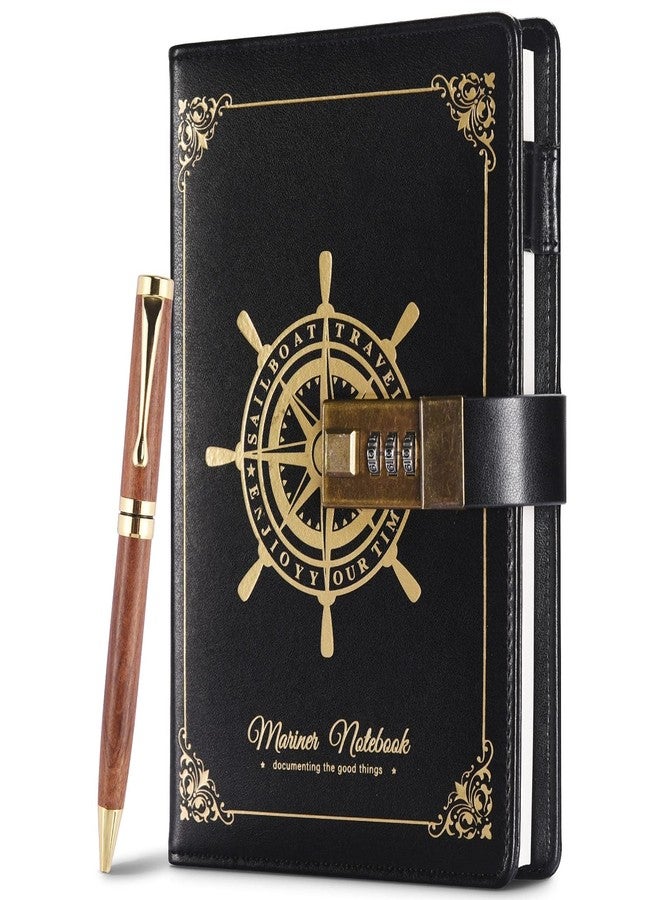 Asten Lock Diary Leather Locking Journal With Pen,Vintage Writing Notebook Refillable Combination Locked Journal Planner Agenda Personal Diary,Gift For Women Girls Boys Adult(Black) - Image 1